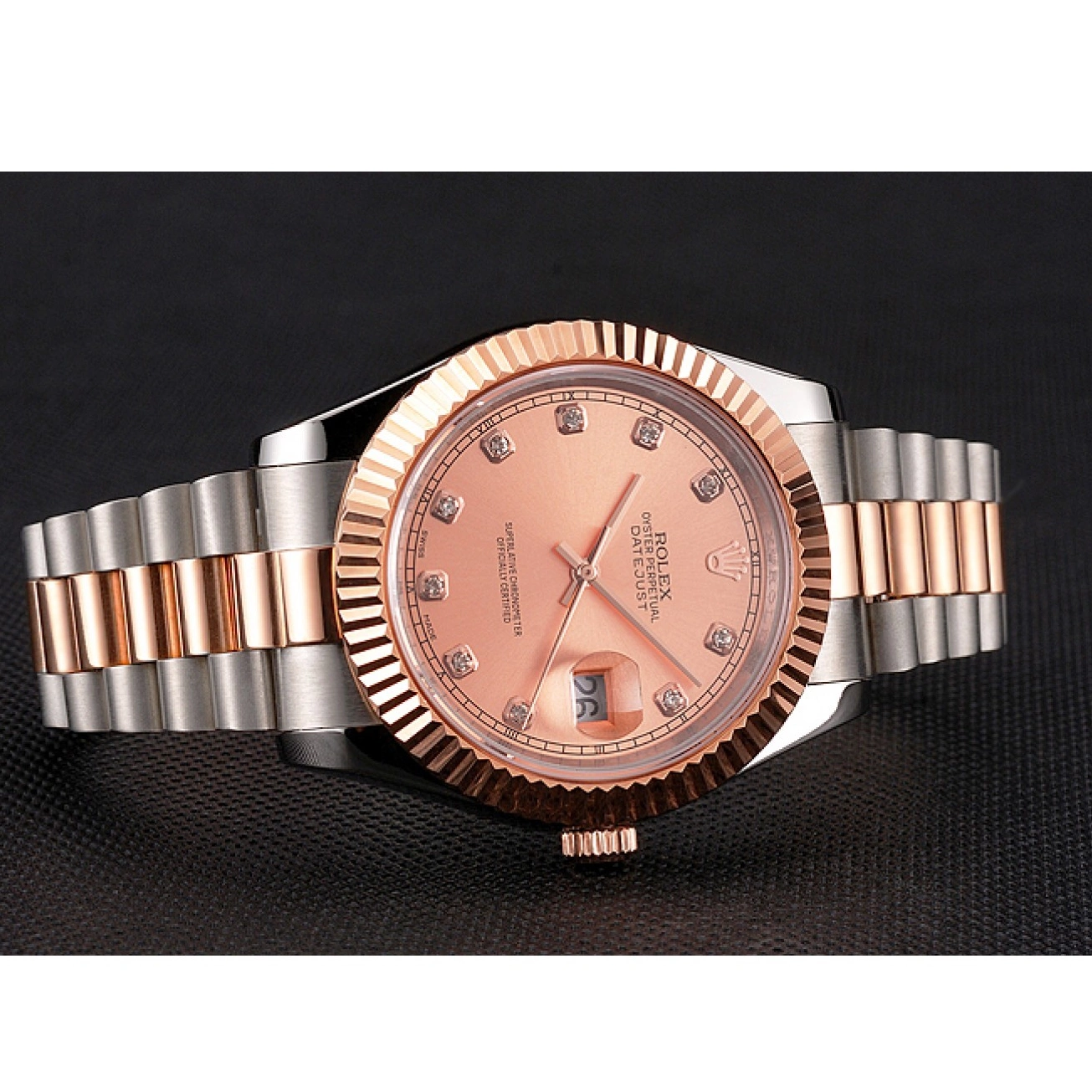 Aaa fake watches Tone Dial Swiss Datejust Steel And Rose Bezel Case Stainless Gold Bracelet Rolex Two 0729